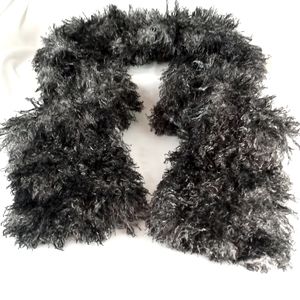 Fuzzy Warm Scarf Sherpa Faux Fur Fabric Black Gray 4.5ft